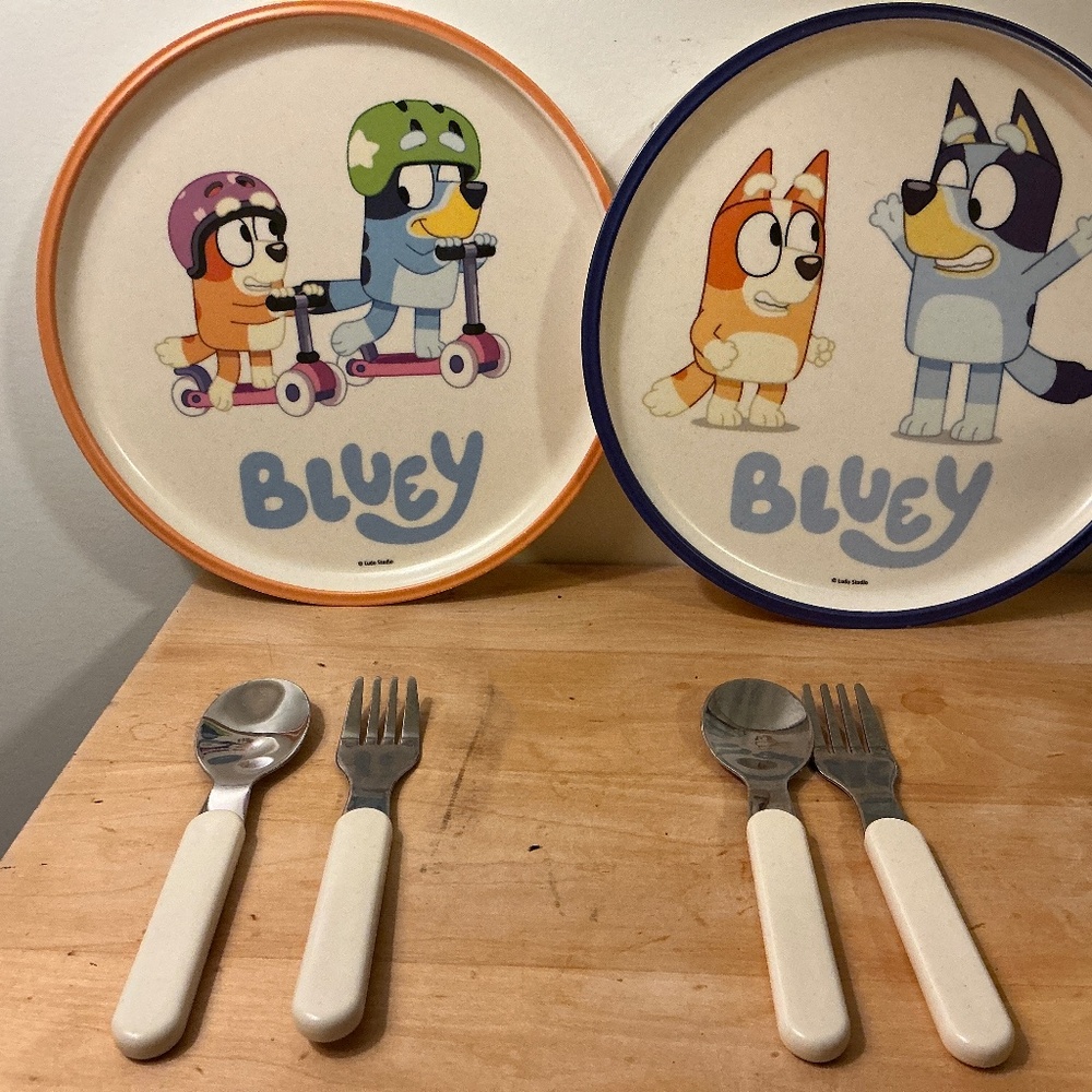 Zak! designs Bluey Melamine plates and  Utensil set of 2
